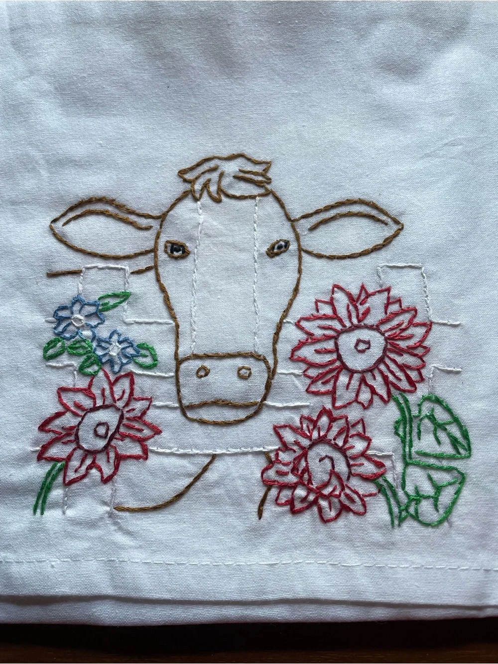 New Large Cow Embroidered Kitchen Towel 100% Cotton